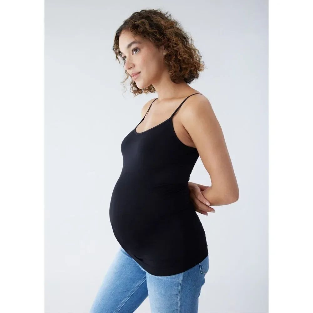 Isabel Ingrid Isabel Maternity Belly Support Cami Tank Black M/L Seamless